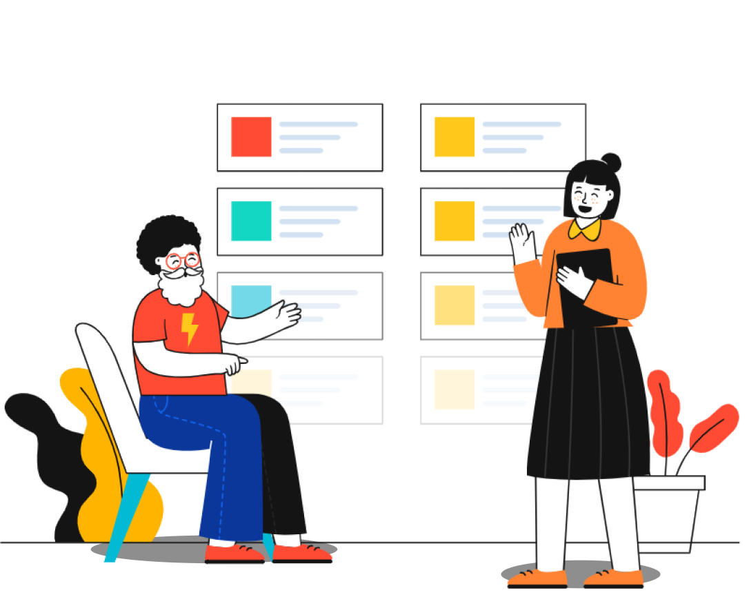Illustration of two people managing inventory